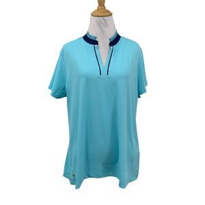 EP Pro Polo Shirt Women XL Extra Large Aqua Navy V Neck Wicking Performance Golf